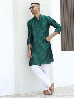 Kraft India - Green Woven Regular Fit Kurta and Pyjama (Set of 2)