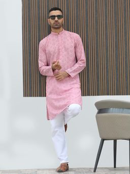 Kraft India - Pink Self Design Regular Fit Kurta and Pyjama (Set of 2)