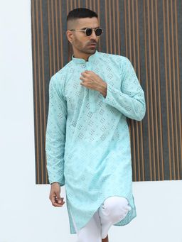 Kraft India - Turquoise Self Design Regular Fit Kurta