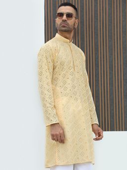 Kraft India - Yellow Self Design Regular Fit Kurta