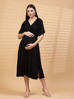 Zelena - Women Half Sleeves 95% Viscose 5% Elastane Maternity Zipless Feeding Dress