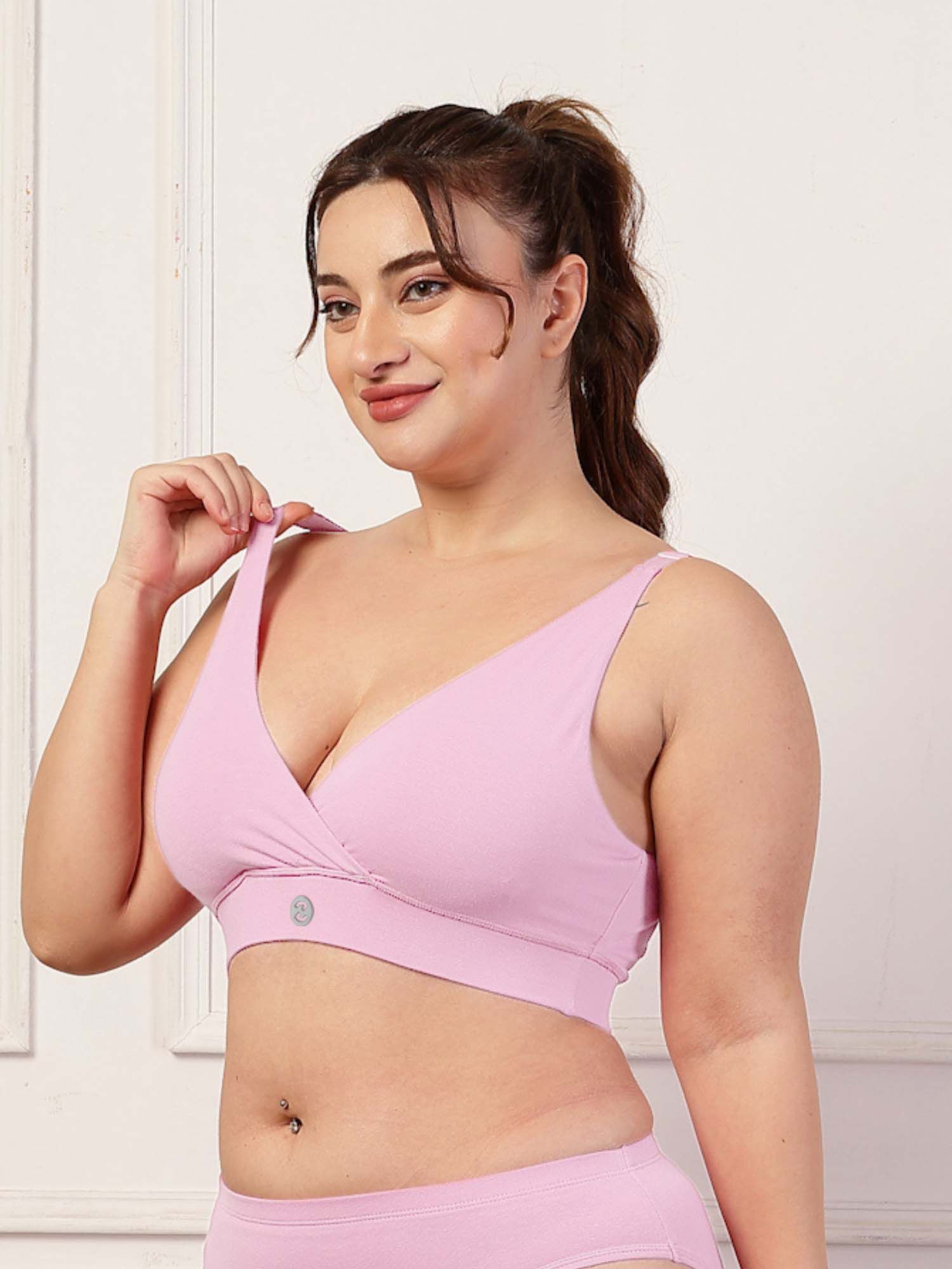 Pink Non-Wired Maternity Nursing Bra with Adjuster