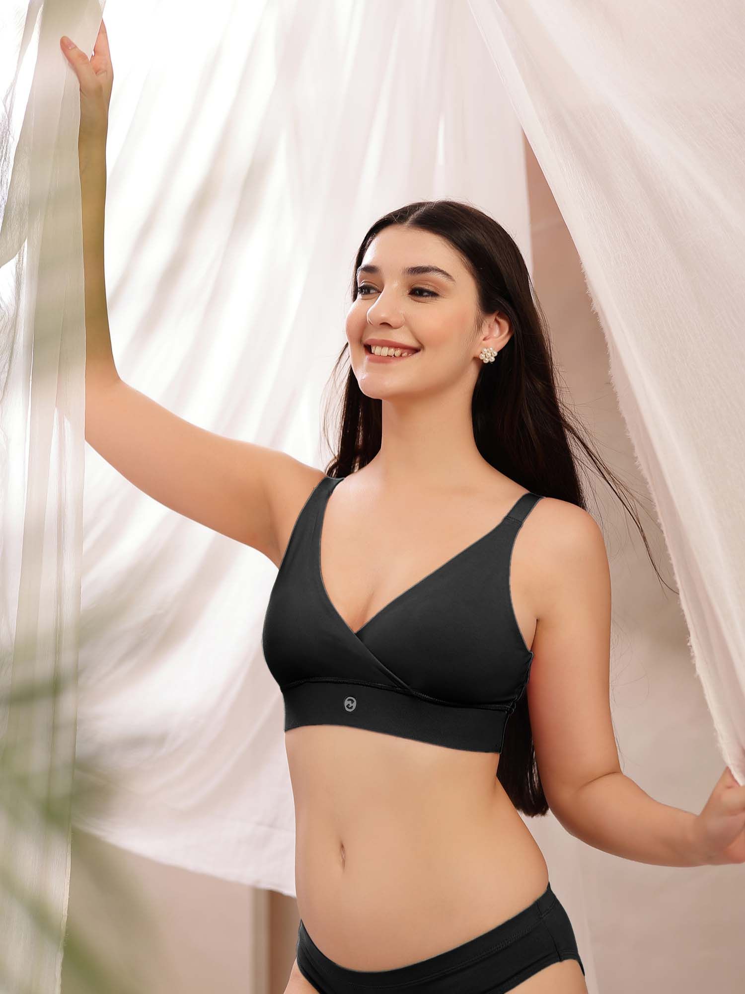 Black Non-Wired Maternity Nursing Bra with Adjuster