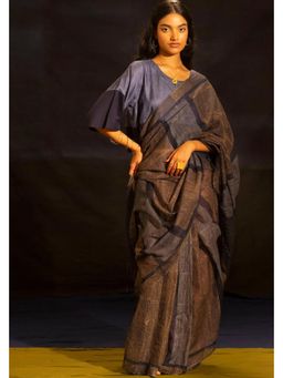 Banana Labs - Illume Rivet Navy Saree With Unstitched Blouse