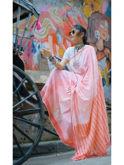 Banana Labs - Clove Micro Lined Saree with Unstitched Crop Top
