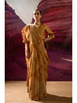 Banana Labs - Aurum Gold Block Arizona Mustard Saree Without Blouse