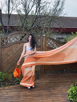 Banana Labs - Banana Orange Ombre Saree Without Blouse