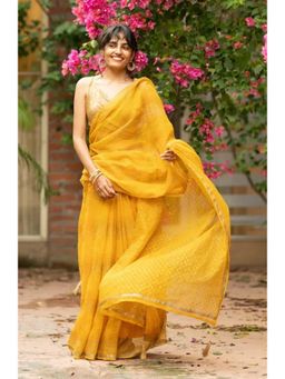 Banana Labs - Illume Wave Mustard Saree with Unstitched Blouse