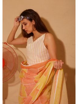 Banana Labs - Banana Orangey Yellow Saree With Stitched Crop Top