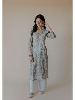 Old Marigold - Gauri Mulmul Chikankari Embroidered Blue Kurta