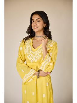 Old Marigold - Henna Modal Hand Embroidered Chikankari Yellow Kurta