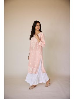 Old Marigold - Leen Blush Muslin Hand Embroidered Chikankari Pink Kurta