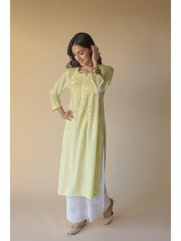 Old Marigold - Samreen Modal Hand Embroidered Chikankari Yellow Kurta