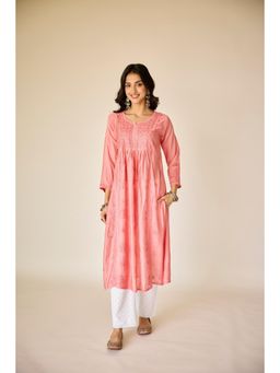 Old Marigold - Tala Chanderi Hand Embroidered Chikankari Pink Kurta