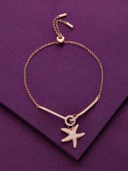 Kai Jewel - Sterling Silver Rose Gold Starfish Diamond Laced Tennis Adjustable Bracelet