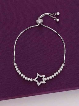 Kai Jewel - Sterling Silver Zircon Studded Star Charm Bracelet