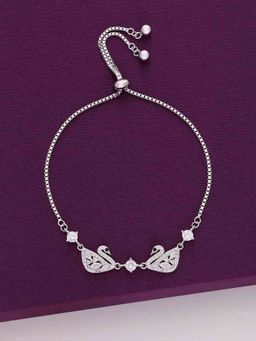Kai Jewel - Sterling Silver Solitaire Twin Swan Bracelet