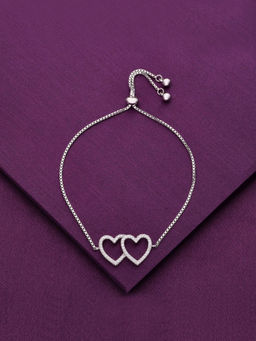 Kai Jewel - Sterling Silver Twinning Hearts Link Adjustable Bracelet