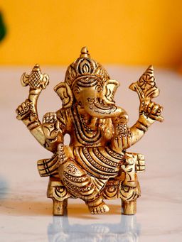eCraftIndia - 4 Bhujadhari Lord Ganesha on Chowki Handcrafted Brass Idol Figurine