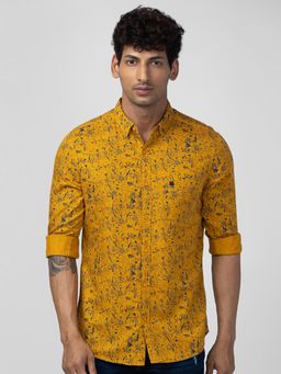 Spykar - Men Mustard Yellow Cotton Slim Fit Printed Shirt