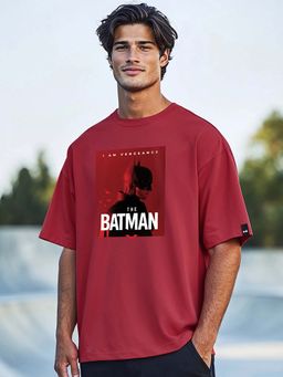 Bewakoof - Official DC Men's Red The Batman Graphic Printed Oversized T-shirt