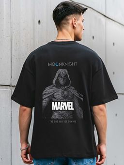 Bewakoof - Official Marvel Men's Black Moon Knight Marvel Graphic Printed Oversized T-shirt