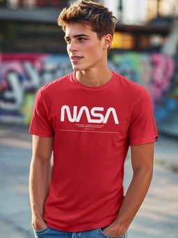 Bewakoof - Men's Red Spaced NASA Typography T-shirt