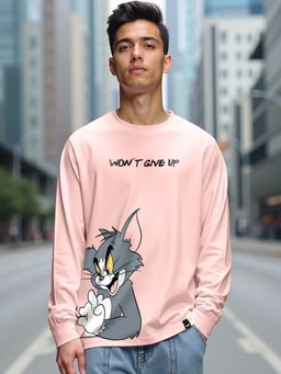 Bewakoof - Men's Pink Tom Chase Graphic Printed Oversized T-shirt