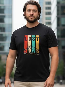 Bewakoof - Men's Black Lost Mountains Graphic Printed Plus Size T-shirt