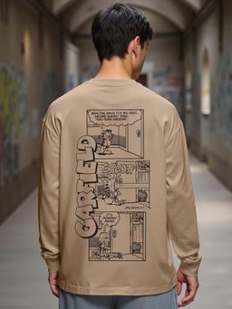 Bewakoof - Official Garfield Men's Brown Its Monday Again Graphic Printed Oversized T-shirt
