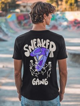 Bewakoof - Men's Black Sneaker Gang Graphic Printed T-shirt