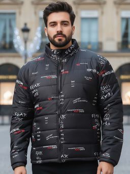 Bewakoof - Men's Black All Over Printed Oversized Plus Size Jacket