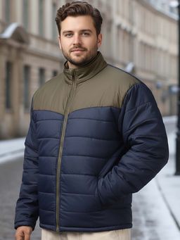 Bewakoof - Men's Blue Color Block Oversized Plus Size Jacket