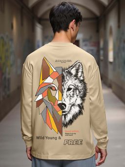 Bewakoof - Men's Brown Beast Within Graphic Printed Oversized T-shirt