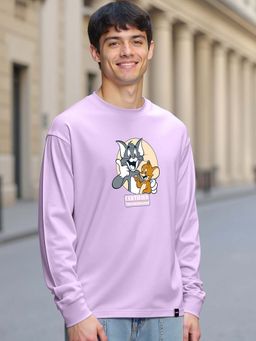 Bewakoof - Official Tom & Jerry Men's Purple Certified Troublemakers Graphic Printed Oversized T-shirt