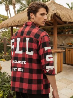 Bewakoof - Mens Red & Black Reb Checked Oversized Shirt