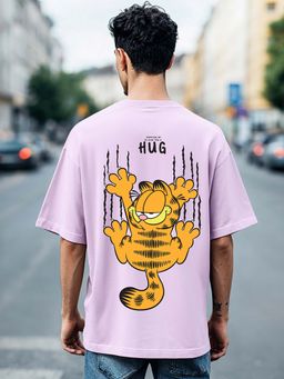 Bewakoof - Official Garfield Men's Purple Hug It Out Graphic Printed Oversized T-shirt