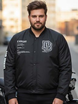 Bewakoof - Men's Black Error Typography Plus Size Oversized Bomber Jacket