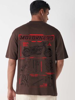 Bewakoof - Air 1.0 Men's Bitter Chocolate Brown Motor Head Graphic Printed Oversized T-shirt