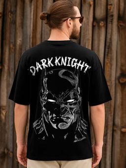 Bewakoof - Official DC Batman Men's Jet Black Dark Night Graphic Printed Oversized T-shirt