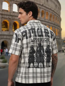 Bewakoof - Men's White & Black Samurai Warrior Checked Oversized Shirt