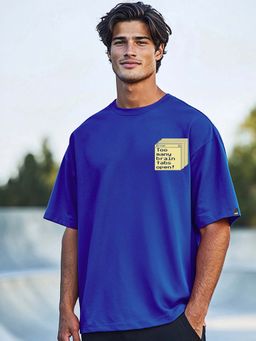 Bewakoof - Men's Blue Brain Tabs Graphic Printed Oversized T-shirt