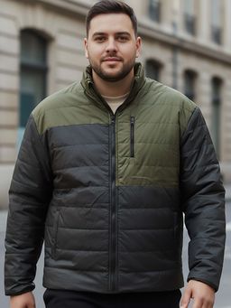 Bewakoof - Men's Black & Green Color Block Oversized Plus Size Puffer Jacket