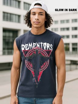 Bewakoof - Harry Potter Men Navy Blue Dementors Graphic Printed Boxy Fit Vest