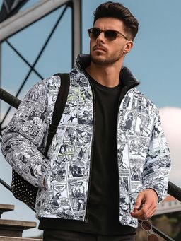 Bewakoof - Men'S Printed Oversized Reversible Zipper Puffer Jacket