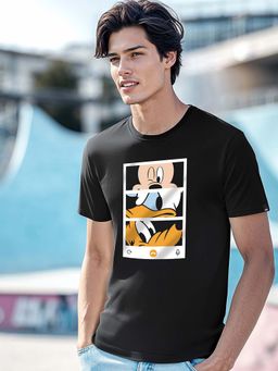 Bewakoof - Official Disney Men's Black Mickey Trio Call (DL) Graphic Printed T-shirt