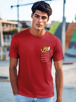 Bewakoof - Men's Red Pocket Jerry Graphic Printed T-shirt