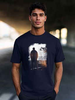 Bewakoof - Men's Blue Make Tracks Graphic Printed T-shirt