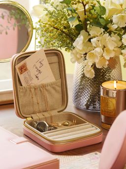Pure Home + Living - Pink Square Faux Leather Travel Jewellery Box