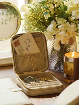 Pure Home + Living - Cream Square Faux Leather Travel Jewellery Box